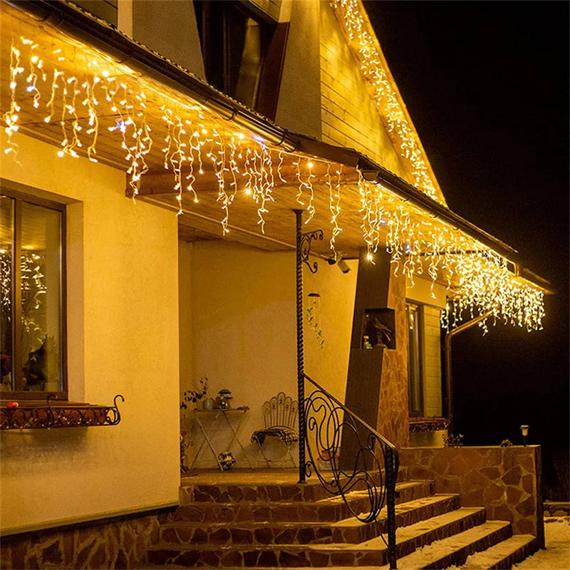 Christmas Lights Waterfall Outdoor Decoration 5M Droop 0.4-0.6M Led Lights Curtain String Lights Party Ggarden Eaves Decoration