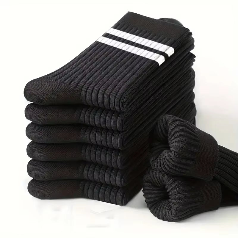 6 Pairs of Men'S Autumn and Winter Thickened Soft Comfortable Feet Black and White Solid Color Crew Socks