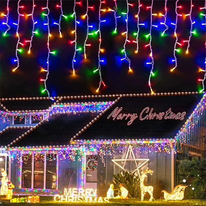 Christmas Lights Waterfall Outdoor Decoration 5M Droop 0.4-0.6M Led Lights Curtain String Lights Party Ggarden Eaves Decoration