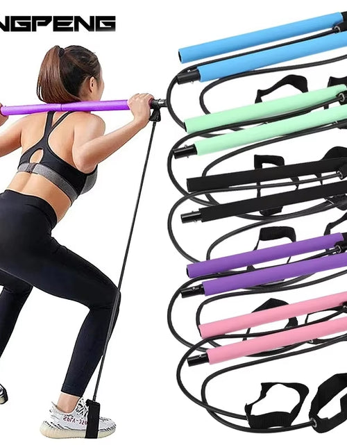 Load image into Gallery viewer, Multifunctional Pilates Bar Combination Fitness Bar Yoga Chest Expansion Tension Rope Back Trainer Elastic Rope Stretching Belt
