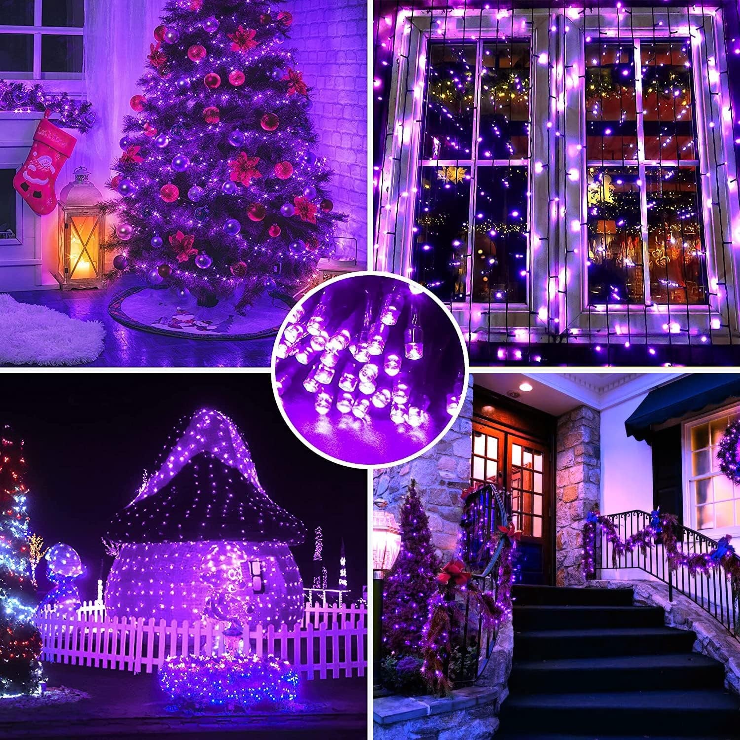 Purple Christmas Lights, 200 LED String Lights Outdoor Waterproof, Christmas Lights Indoor, 8 Modes 66Ft Green Wire Twinkle Lights Plug in for Party Tree