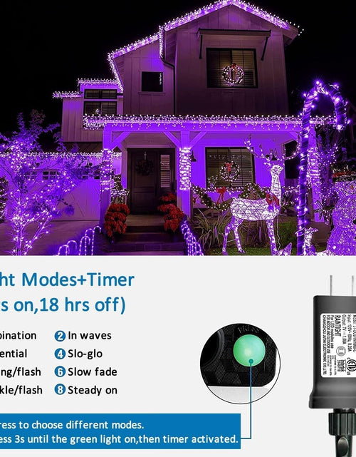 Load image into Gallery viewer, Purple Christmas Lights, 200 LED String Lights Outdoor Waterproof, Christmas Lights Indoor, 8 Modes 66Ft Green Wire Twinkle Lights Plug in for Party Tree
