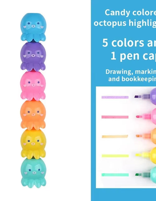 Load image into Gallery viewer, 5 Colors Cute Octopus Highlighter Watercolor Highlighter and Graffiti Markings for School and Office
