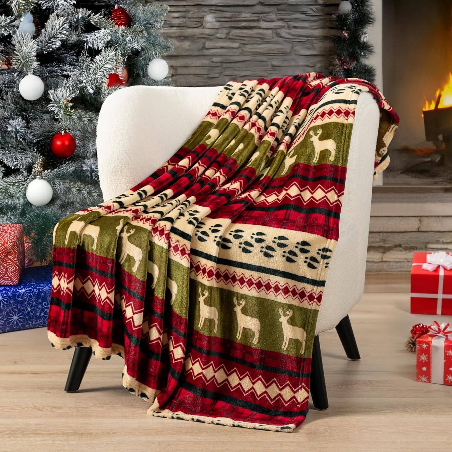 Christmas Throw Blanket | Red Christmas Holiday Fleece Blanket | Soft, Plush, Warm Winter Cabin Throw, 50X60 (Red Christmas)