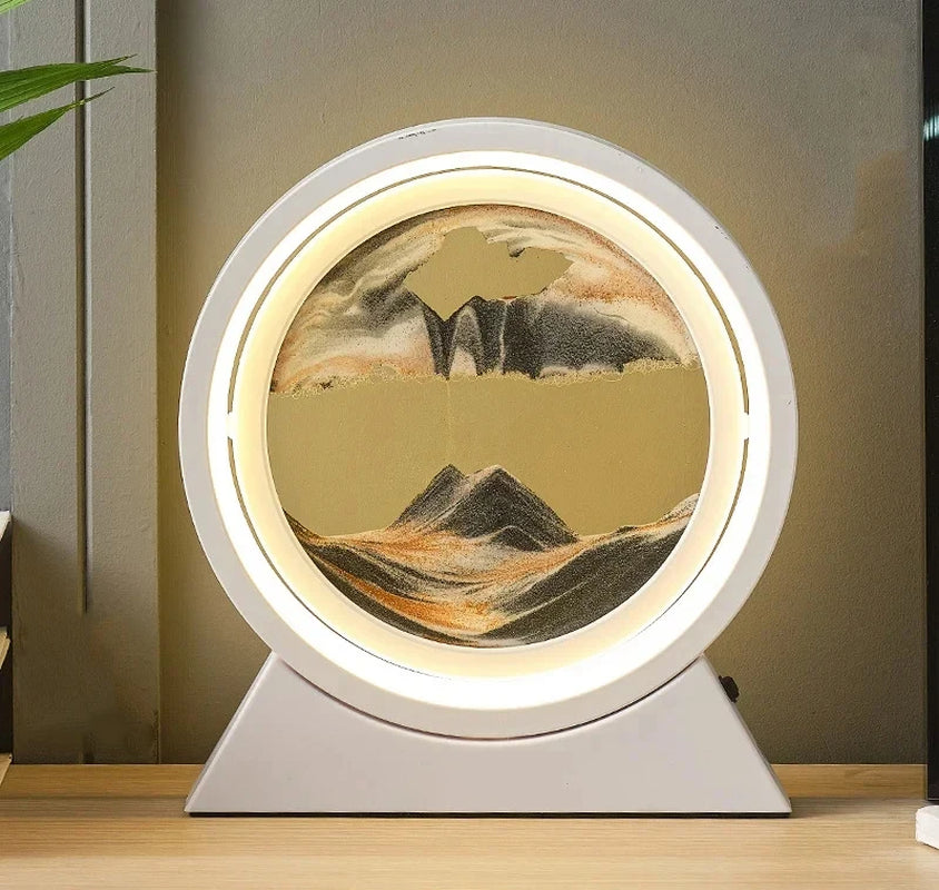 LED Light Creative Quicksand Table Lamp Moving Sand Art Picture 3D Hourglass Deep Sea Sandscape Bedroom Lamp for Home Decor Gift