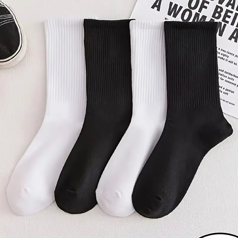 6 Pairs of Men'S Autumn and Winter Thickened Soft Comfortable Feet Black and White Solid Color Crew Socks